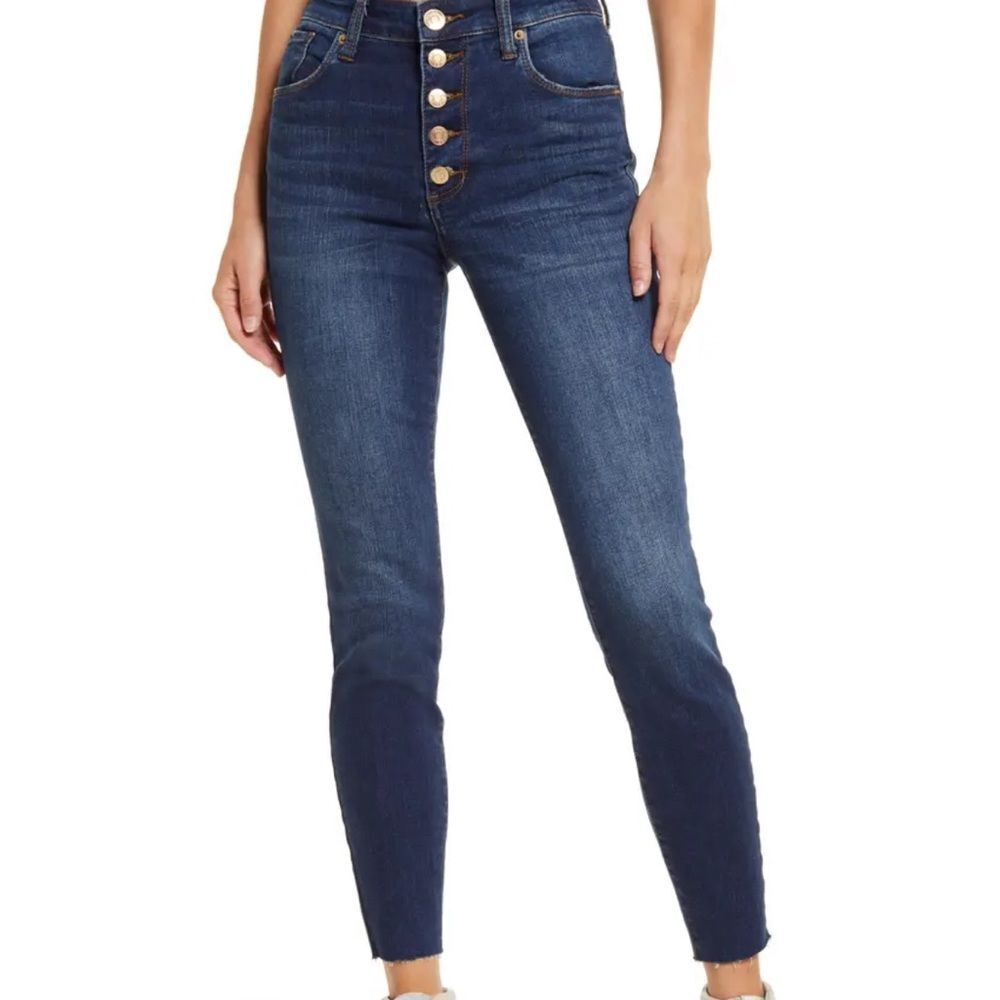 STS BLUE Ellie High Waist Ankle Raw Hem Jeans size 25 dark Med Wash.